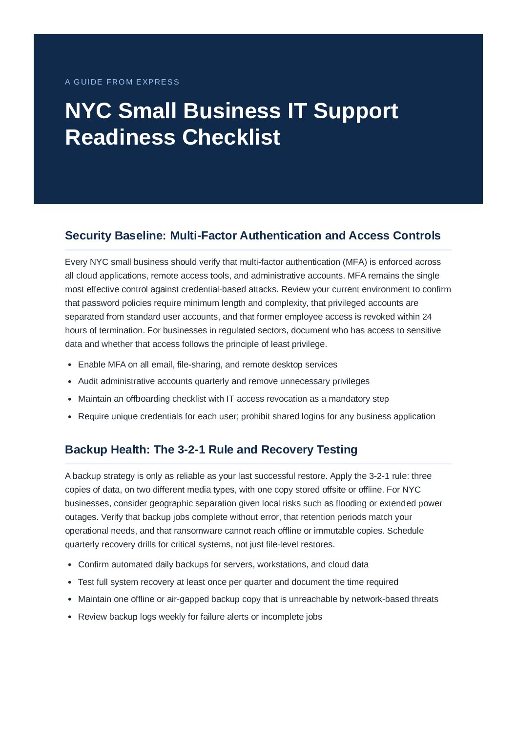 NYC Small Business IT Support Readiness Checklist